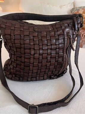 Vintage Neropantera Woven Leather Crossbody Bag – Brown